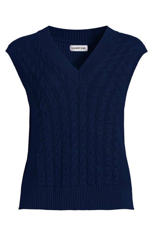 Lands' End Plus Size Drifter Modern Cable V Neck Vest Sweater In Blue