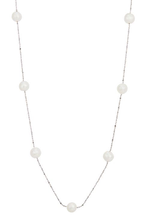 Cultured Pearl Sterling Silver Station Necklace