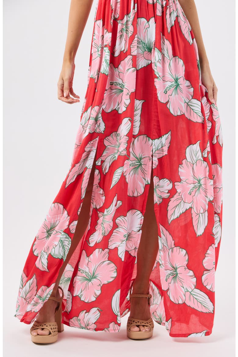 Hollie Floral Maxi Cover-Up Dress, Alternate, color, HIBISCUS KISS RED