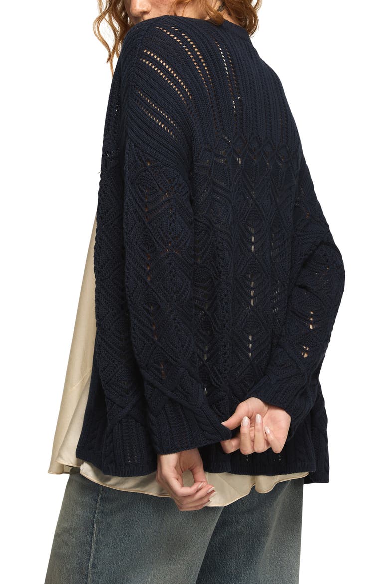 Mixed Stitch Cardigan, Alternate, color, CADET NAVY