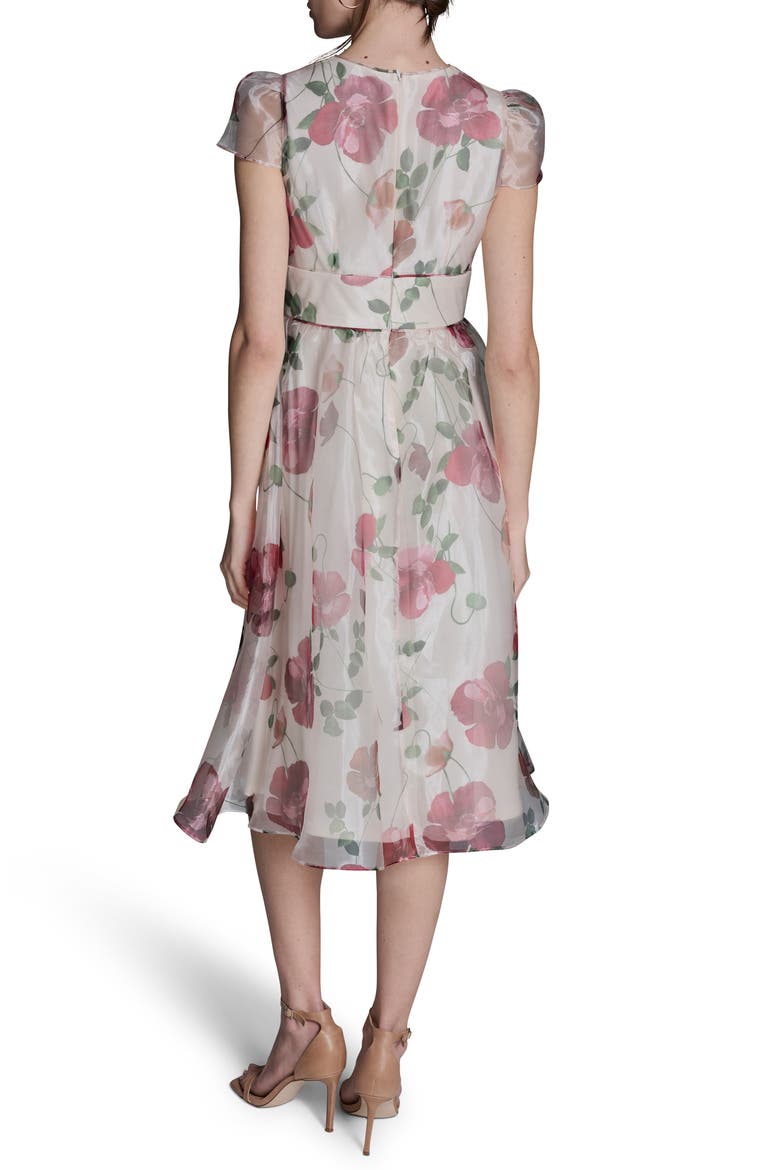 Floral Cap Sleeve Organza Fit & Flare Midi Dress, Alternate, color, ECRU MULTI