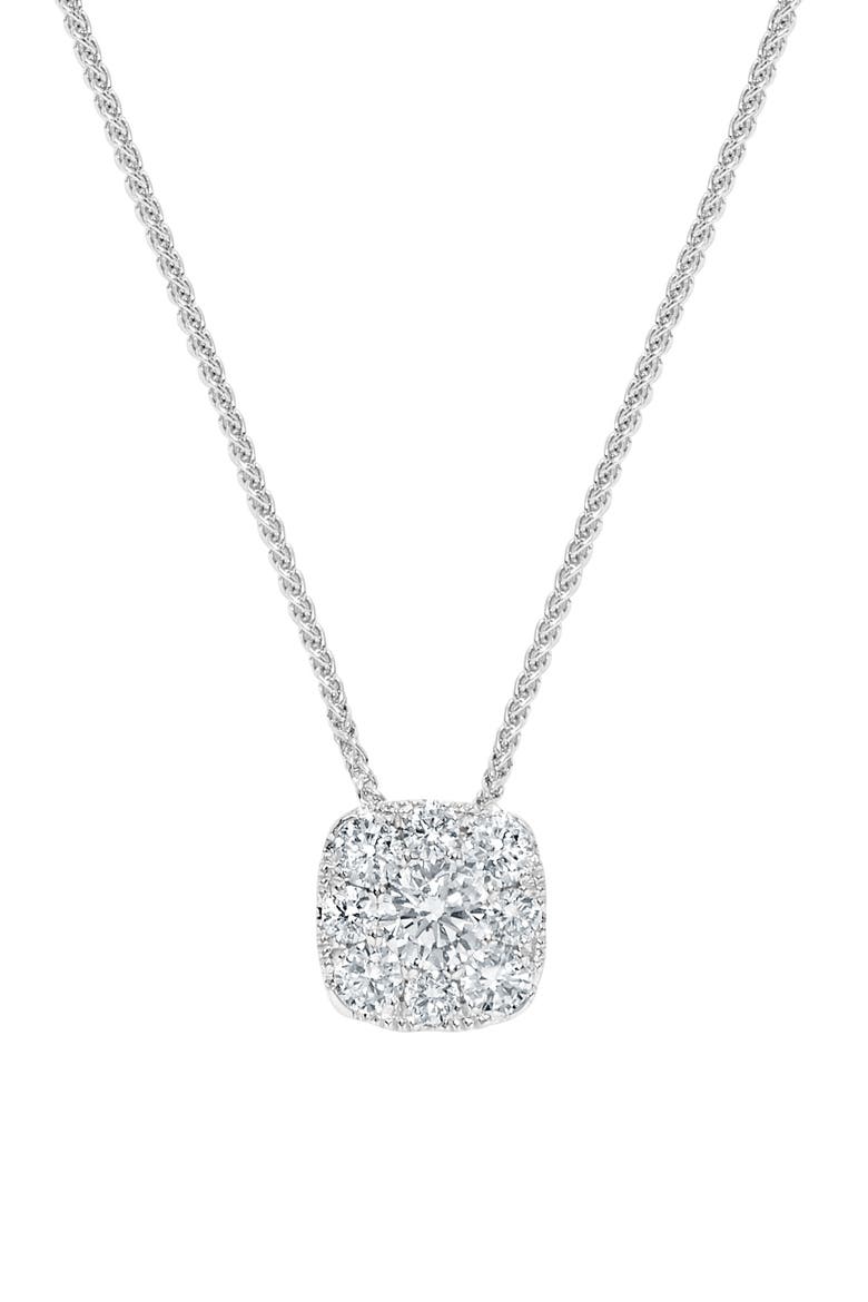 14K White Gold Diamond Cushion Halo Pendant Necklace - 0.45ct., Main, color, WHITE GOLD