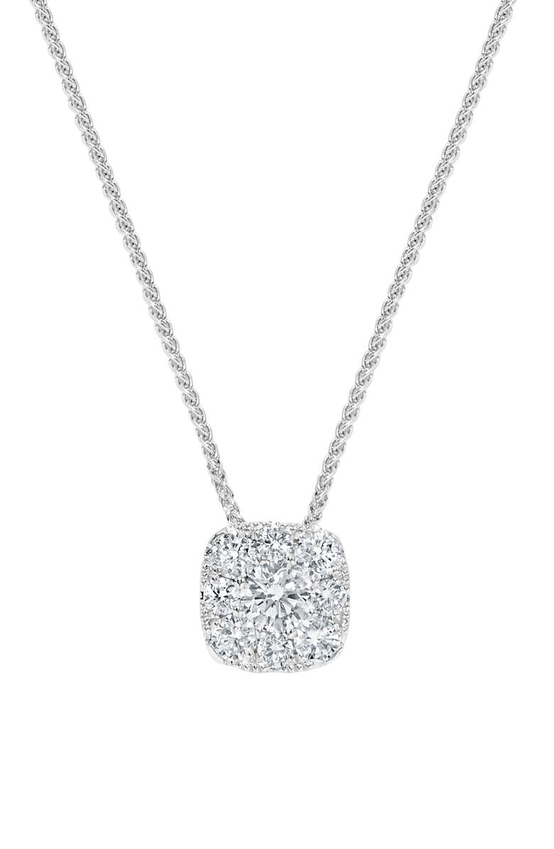 H.J. Namdar 14K White Gold Diamond Cushion Halo Pendant Necklace - 0.45ct., Main, color, 