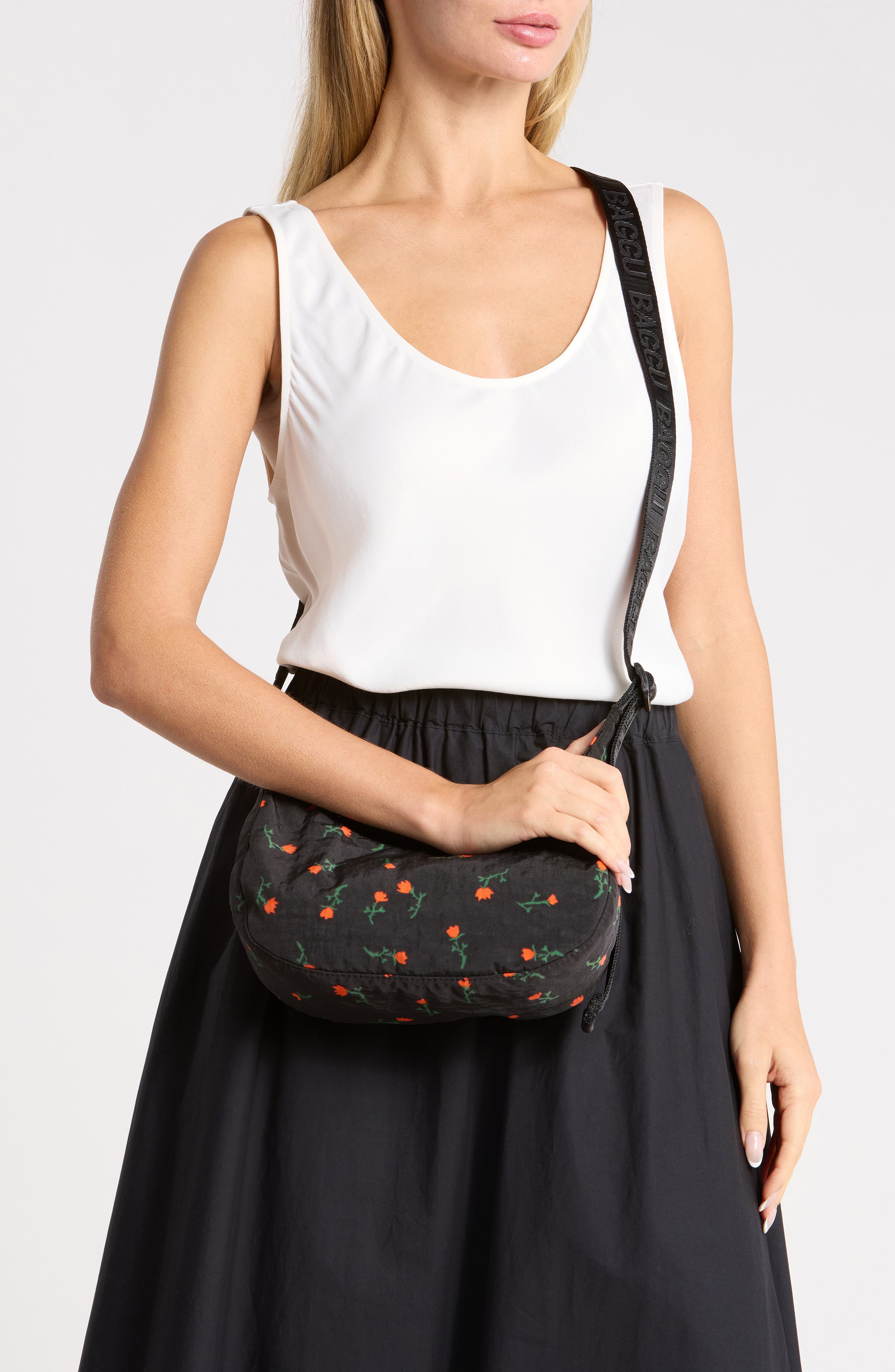 Small Nylon Crescent Bag, Alternate, color, PAINTED WILDFLOWER