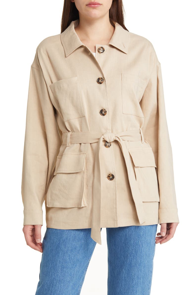 FRAME Belted Organic Linen Blend Cargo Jacket, Main, color, 