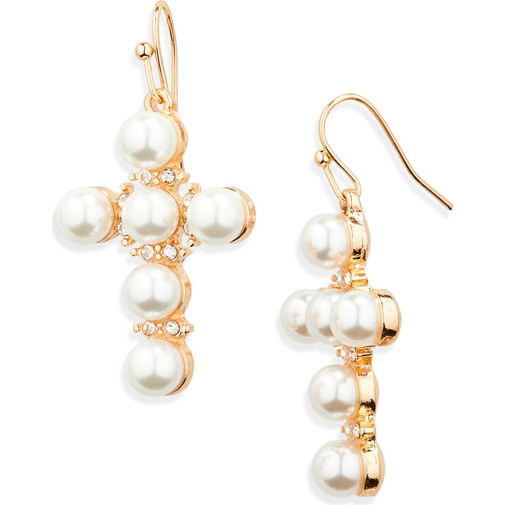 Area Stars Faux Pearl Cross Earrings In Gold