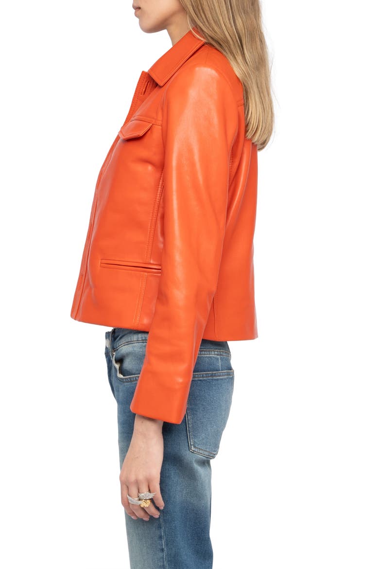 Liam Leather Jacket, Alternate, color, TANGERINE