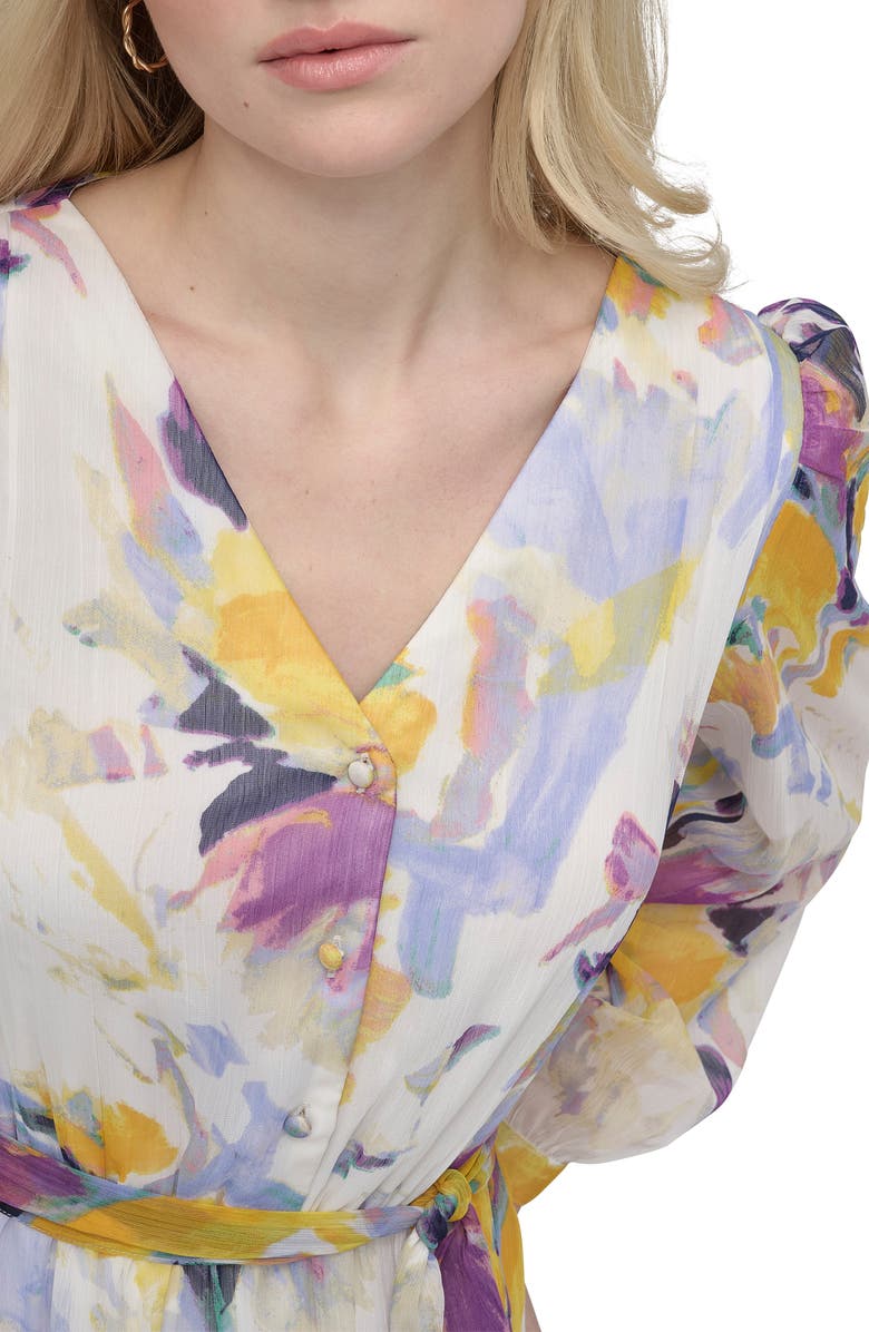 DKNY V-Neck Fit & Flare Dress, Alternate, color, Sunshine Multi