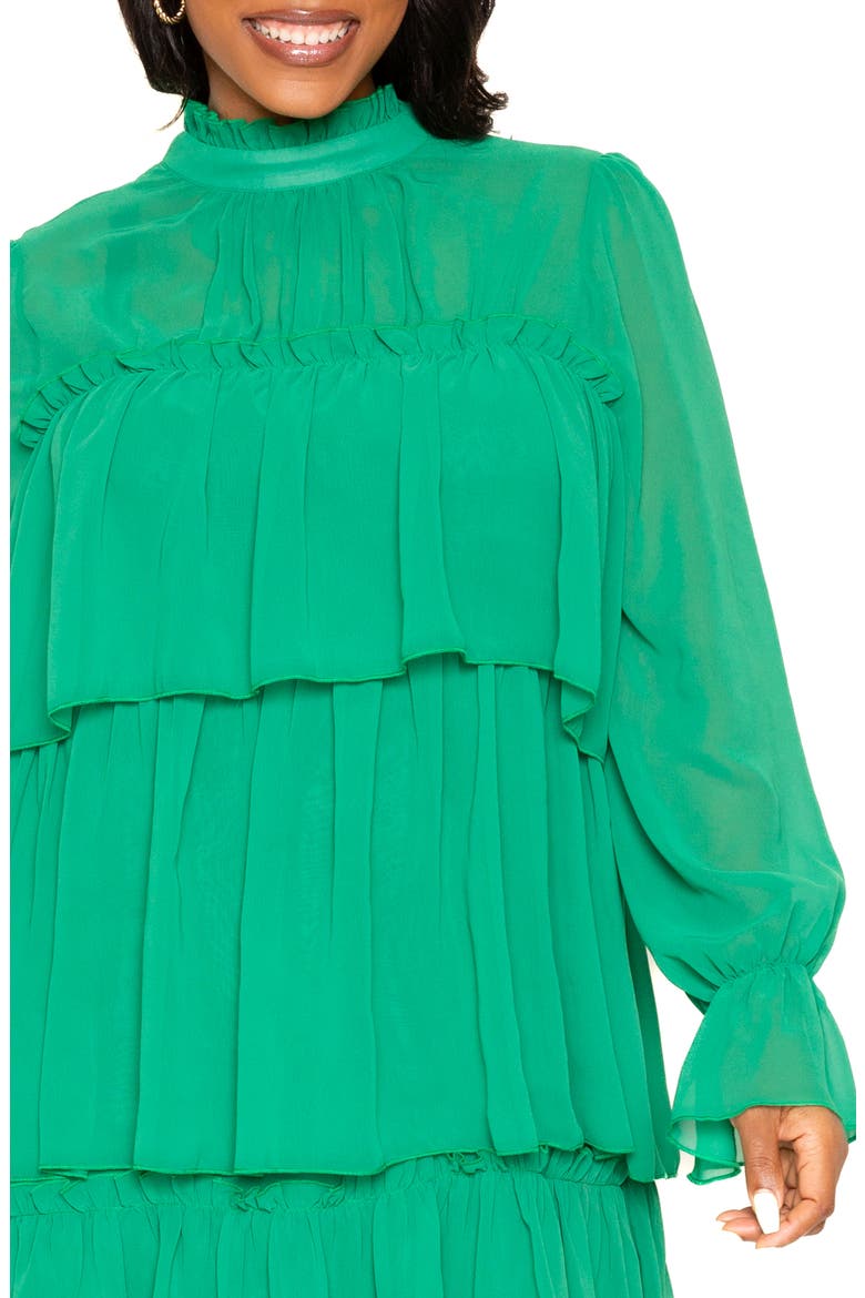 Tiered Long Sleeve Minidress, Alternate, color, GREEN