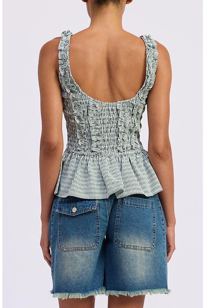 Kismet Ruffle Smocked Peplum Seersucker Top, Alternate, color, WHITE GREEN
