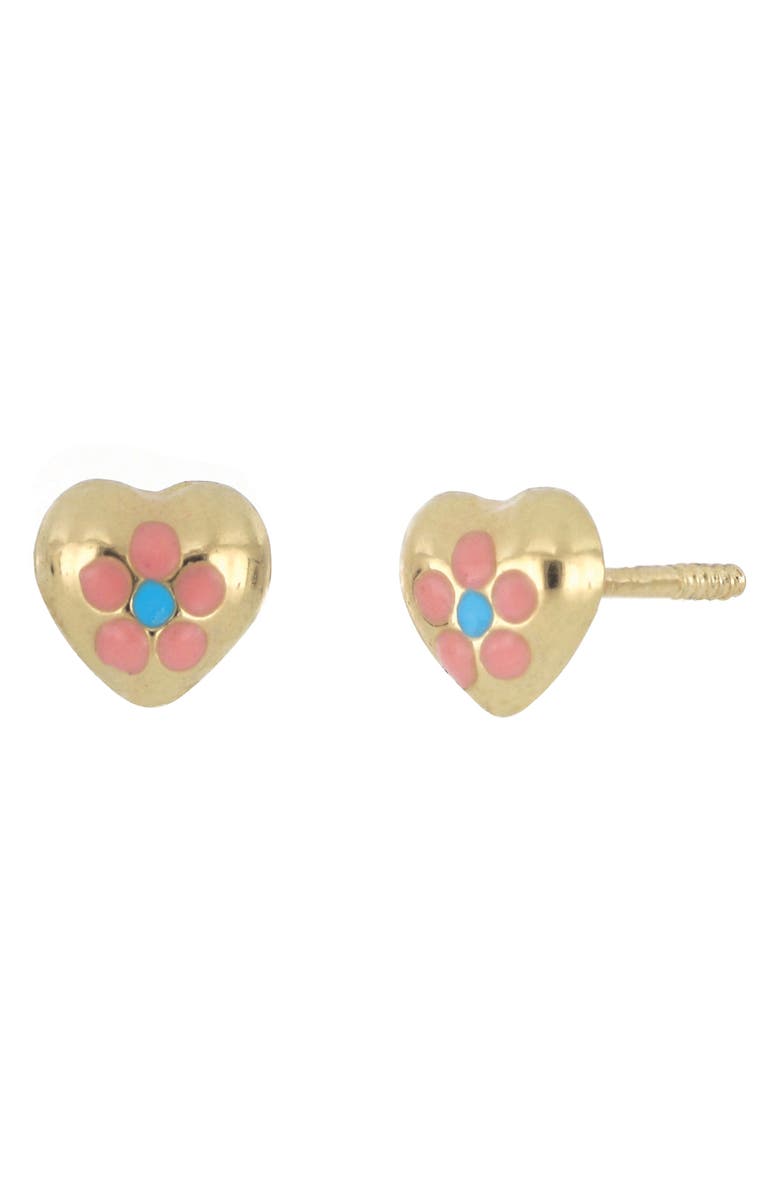 Bony Levy Kids' 14K Gold Flower Heart Stud Earrings, Main, color, 