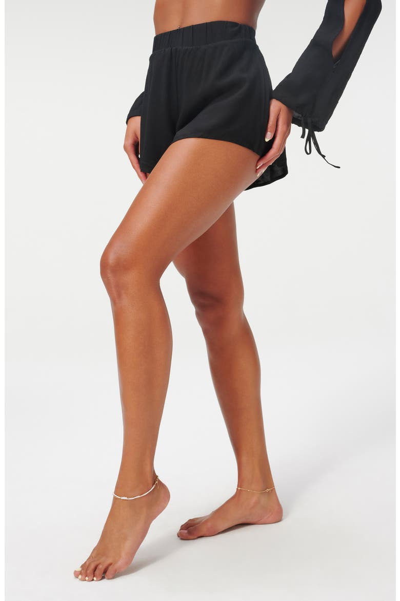 Drapey Woven Cover-Up Shorts, Alternate, color, BLACK001