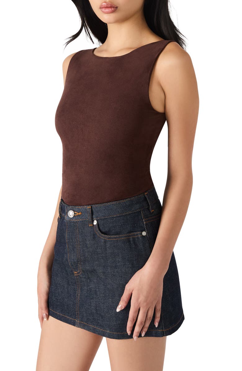 Steve Madden Ornellia Faux Suede Bodysuit, Alternate, color, Dark Espresso