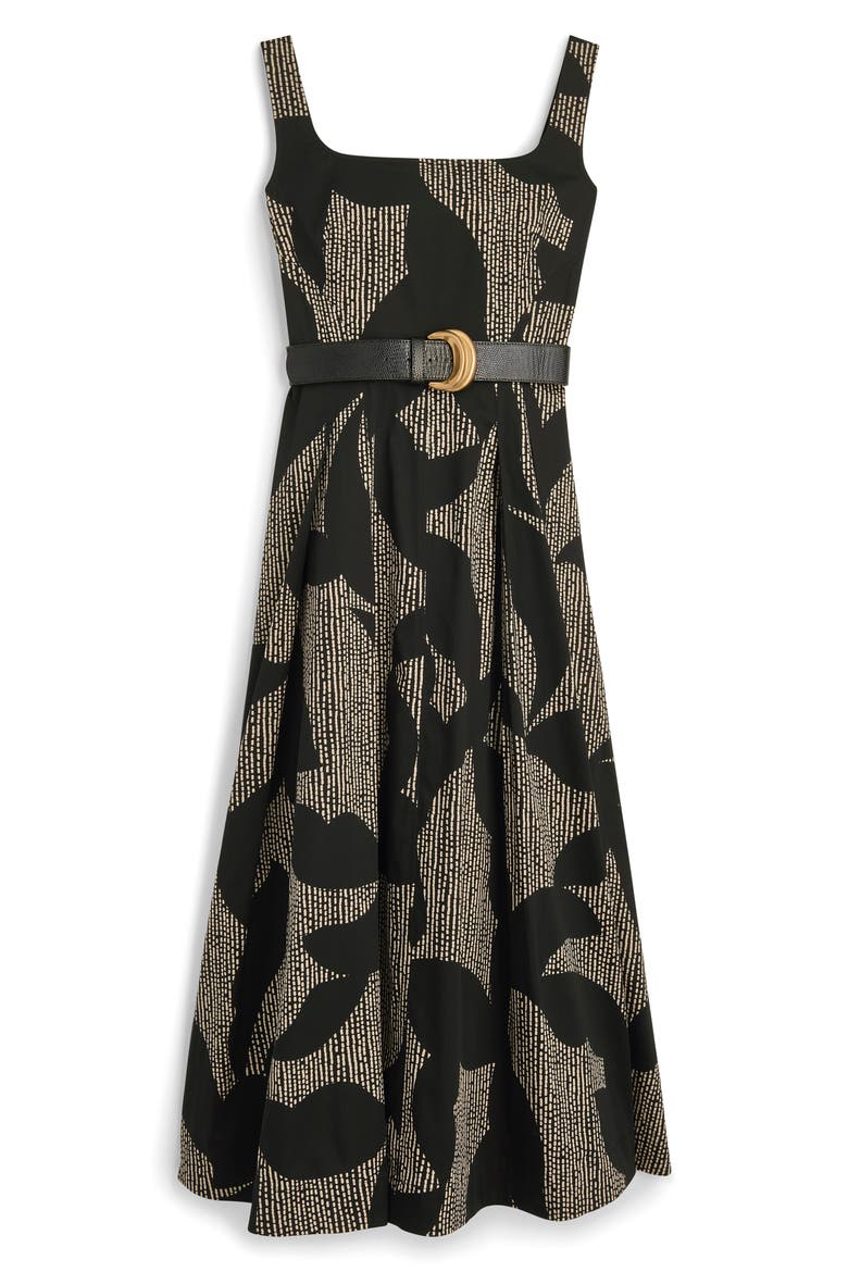 Sleeveless Floral Stretch Cotton Midi Dress with Pockets, Alternate, color, BLACK/ SAND