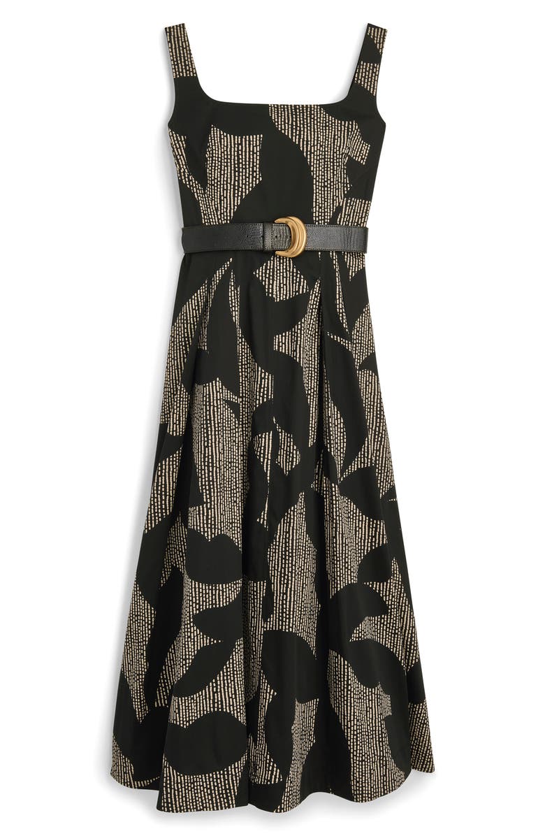 Donna Karan New York Sleeveless Floral Stretch Cotton Midi Dress with Pockets, Alternate, color, Black/ Sand