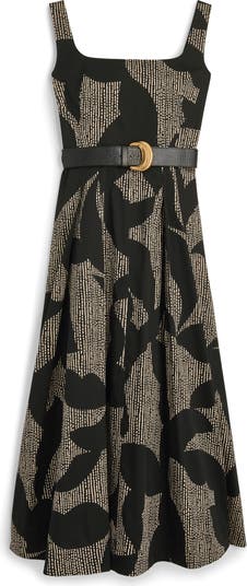 【Donna Karan New York】Floral Cotton Midi A-Line Dress Donna Karan New York Women's Floral Cotton Midi A-Line Dress