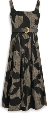 Donna Karan New York Sleeveless Floral Stretch Cotton Midi Dress with Pockets
