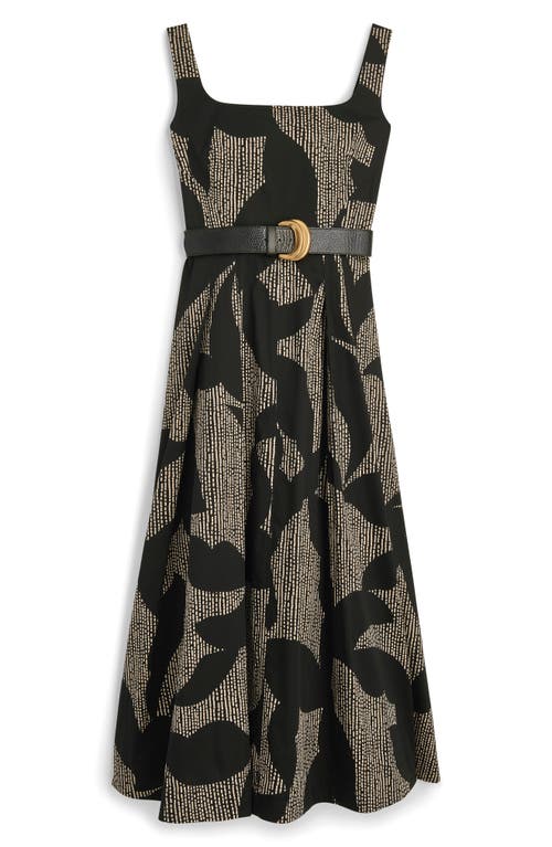 Donna Karan New York Sleeveless Floral Stretch Cotton Midi Dress With Pockets In Black