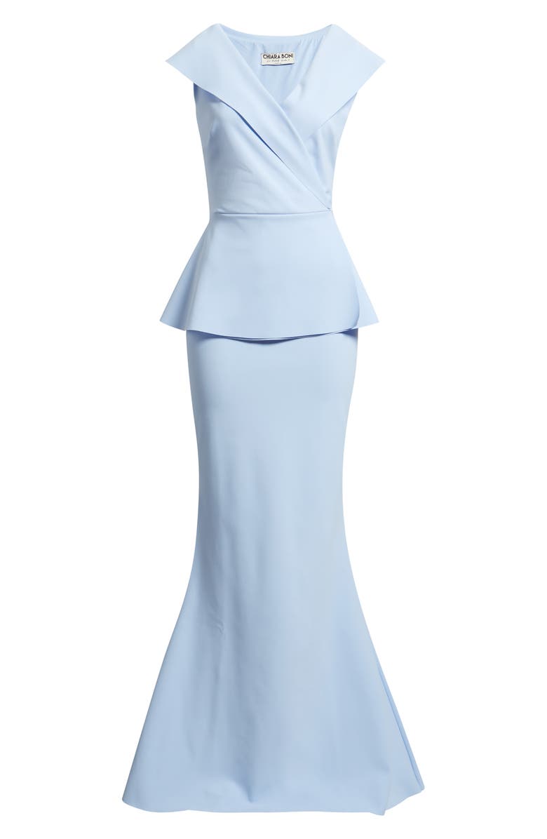 Chiara Boni La Petite Robe Moxelle Portrait Collar Gown, Alternate, color, Blue Aura