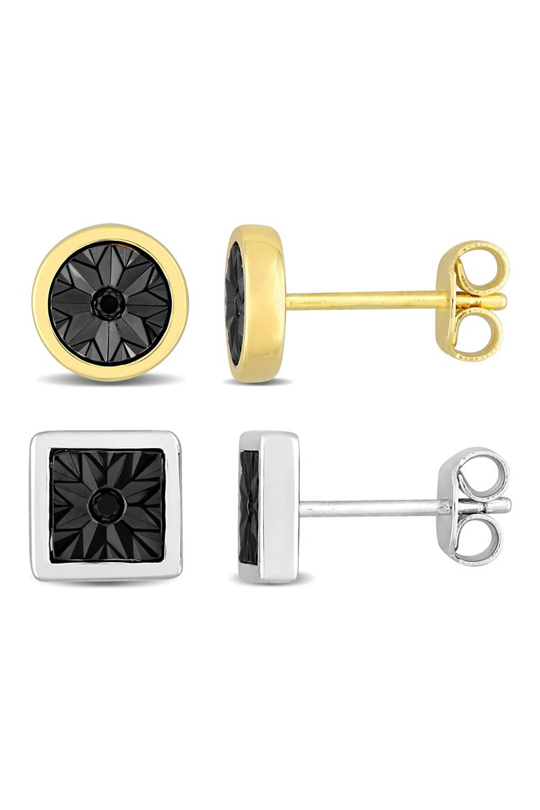Men's Set of 2 Black Diamond Square & Round Stud Earrings, Main, color, BLACK
