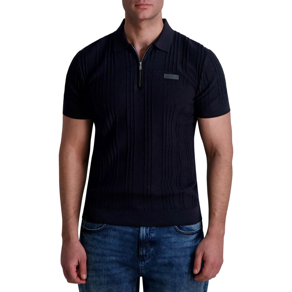 Karl Lagerfeld Paris Rib Zip Polo In Black