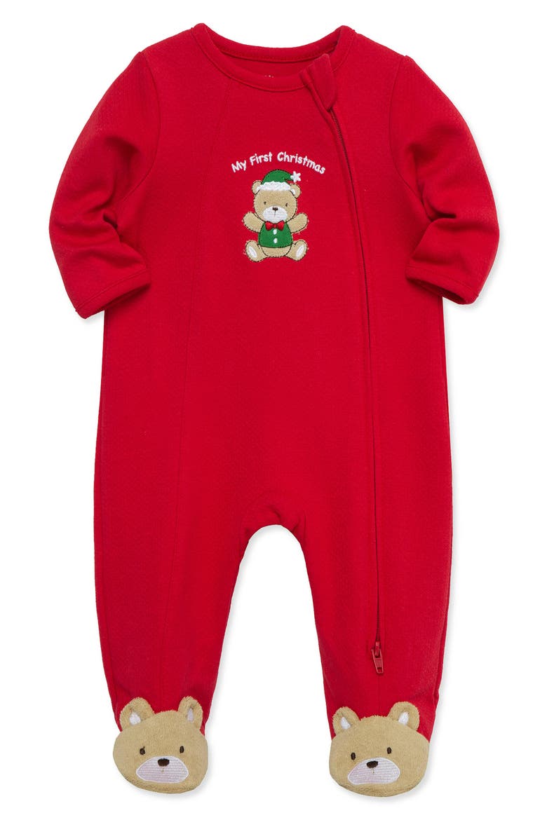 Kids' Holiday Bear Footie, Alternate, color, RED