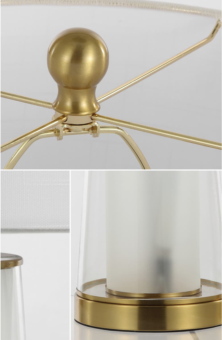 JONATHAN Y Tryon 26" Modern Minimalist Glass/Iron Nightlight LED Table Lamp, Alternate, color, Clear/Brass Gold