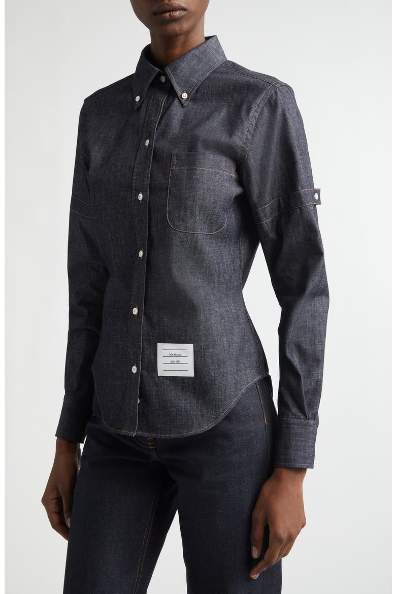 Denim Button-Down Shirt, Alternate, color, NAVY