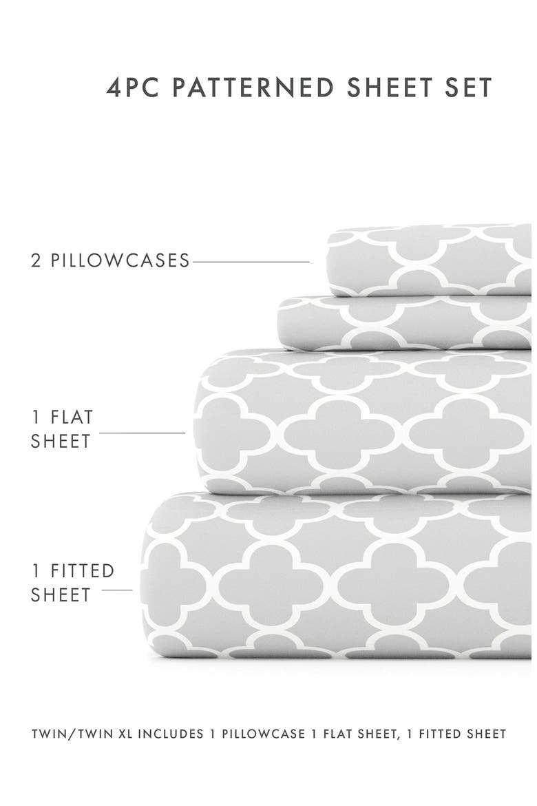 HOME SPUN Premium Ultra Soft Quatrefoil Pattern 4-Piece Bed Sheet Set, Alternate, color, GRAY