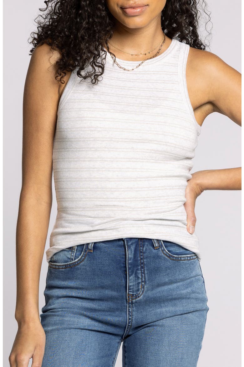 Ellen Stretch Cotton Blend Rib Tank Top, Main, color, HEATHER GRAY GOLD