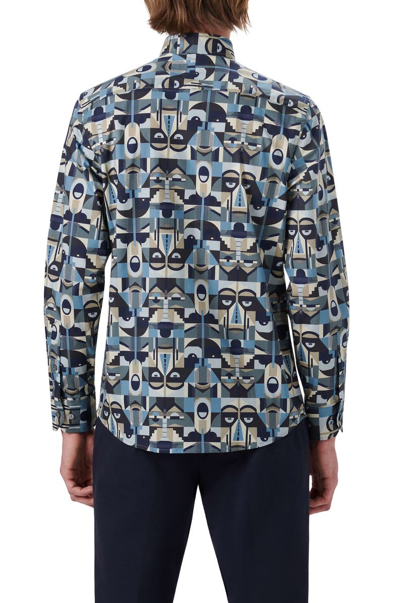 Bugatchi Shaped Fit Abstract Print Stretch Cotton Button-Up Shirt, Alternate, color,
