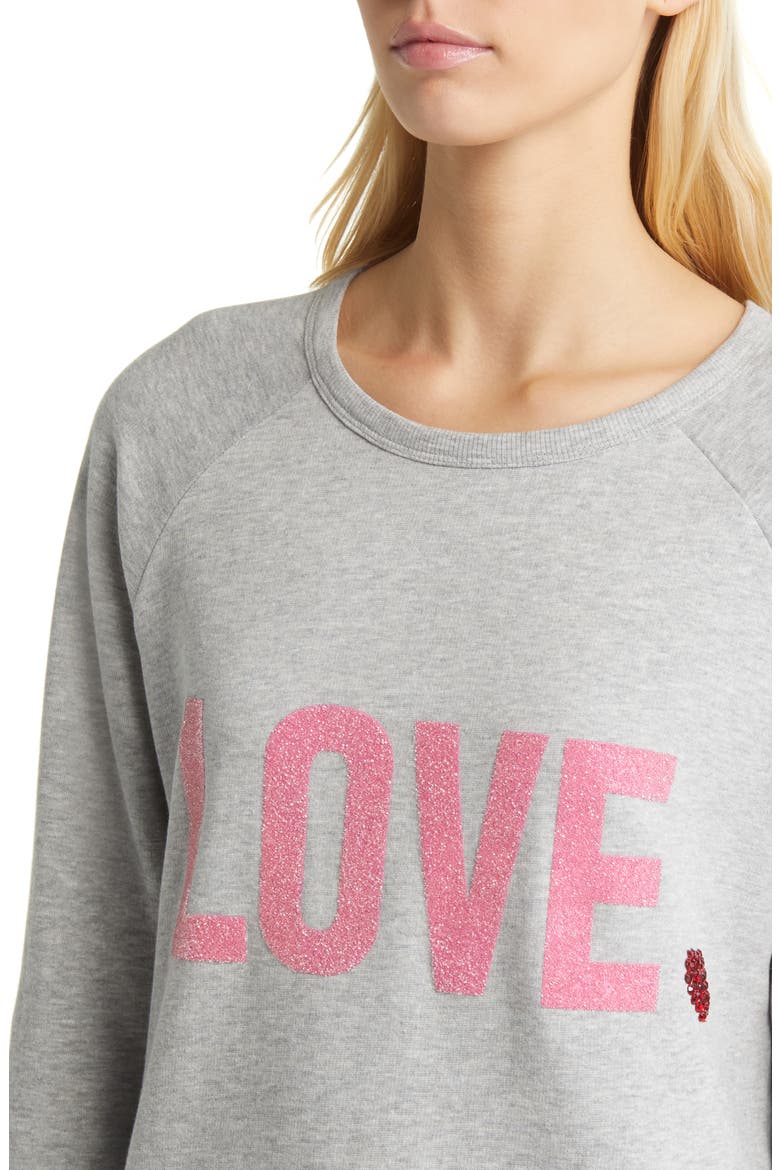 Love Embellished Graphic Sweatshirt, Alternate, color, GREY HEATHER LOVE