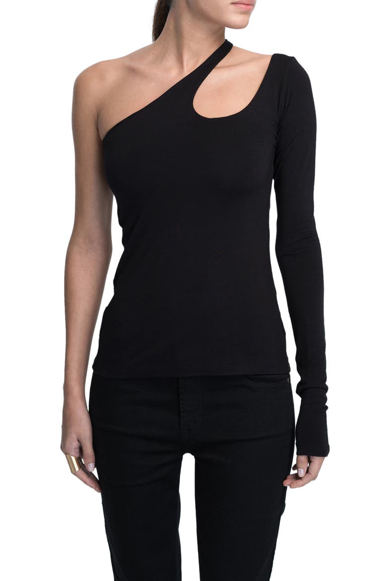 Cutout One-Shoulder Top, Main, color, BLACK