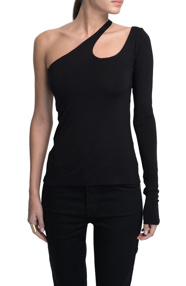 Marcella Cutout One-Shoulder Top, Main, color, Black