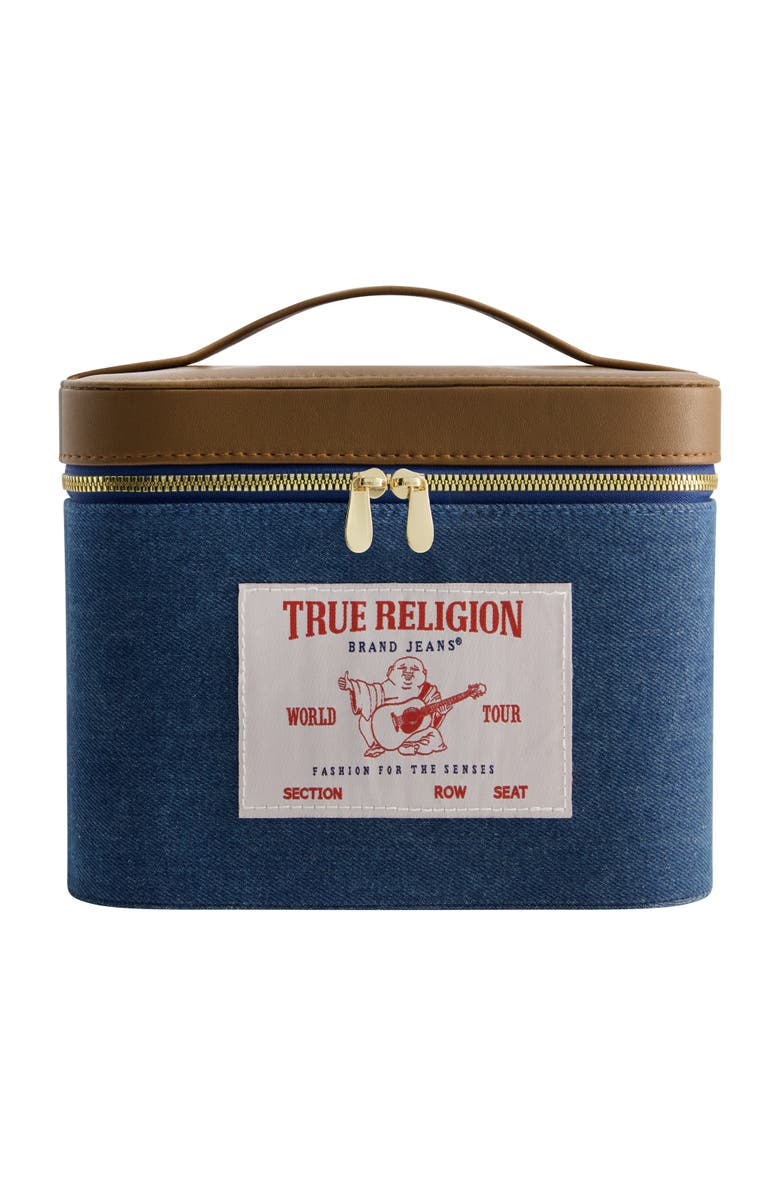 True Religion Large Denim Cosmetic Case with Mirror, Main, color, Denim