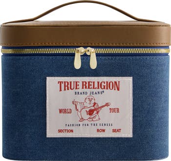 Large Denim Cosmetic Case with Mirror