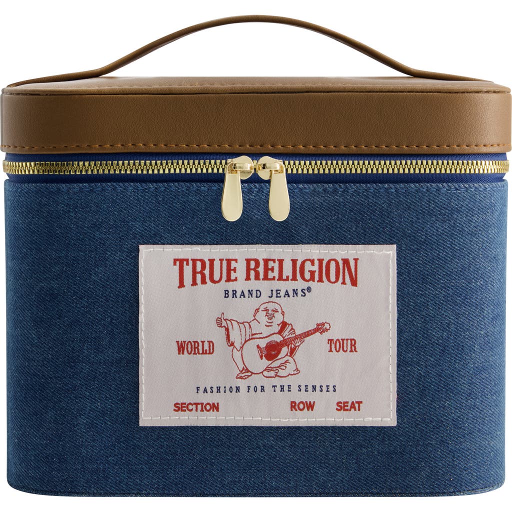 True Religion Large Denim Cosmetic Case With Mirror In Blue