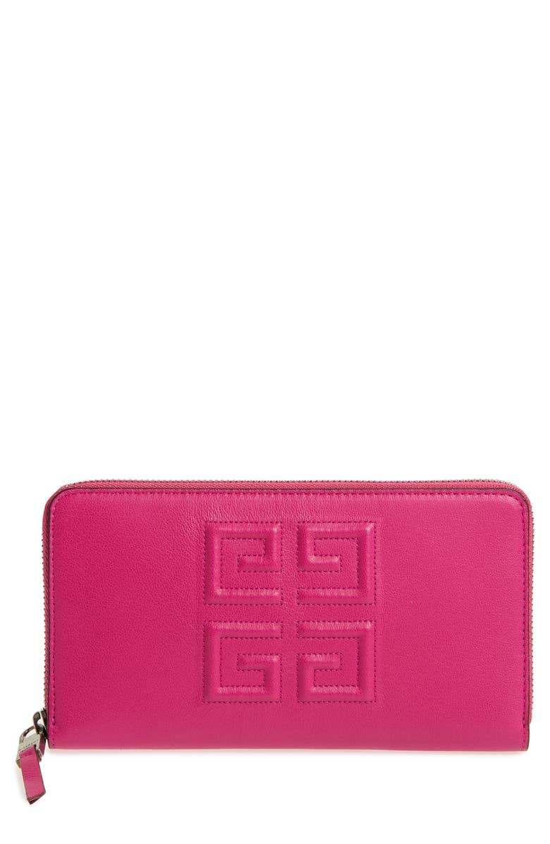 Givenchy Embossed Logo Leather Zip Around Wallet, Main, color,