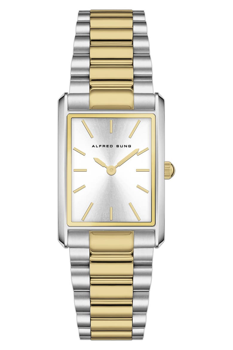 Horizon Rectangular Bracelet Watch, 37mm x 45mm, Main, color, 2 TONE BRACELET/SILVER DIAL