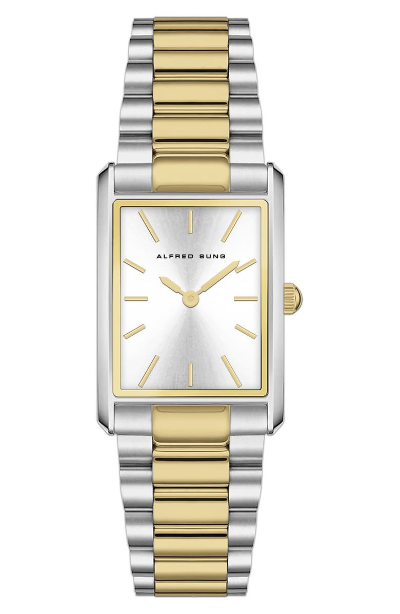 Alfred Sung Horizon Rectangular Bracelet Watch, 37mm x 45mm, Main, color, 2 Tone Bracelet/Silver Dial