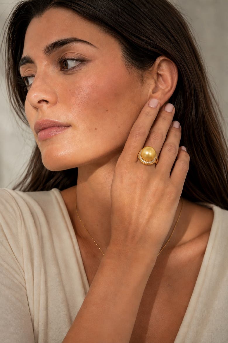 Golden Pearl & Diamond Bella Ring, Alternate, color, Yellow Gold