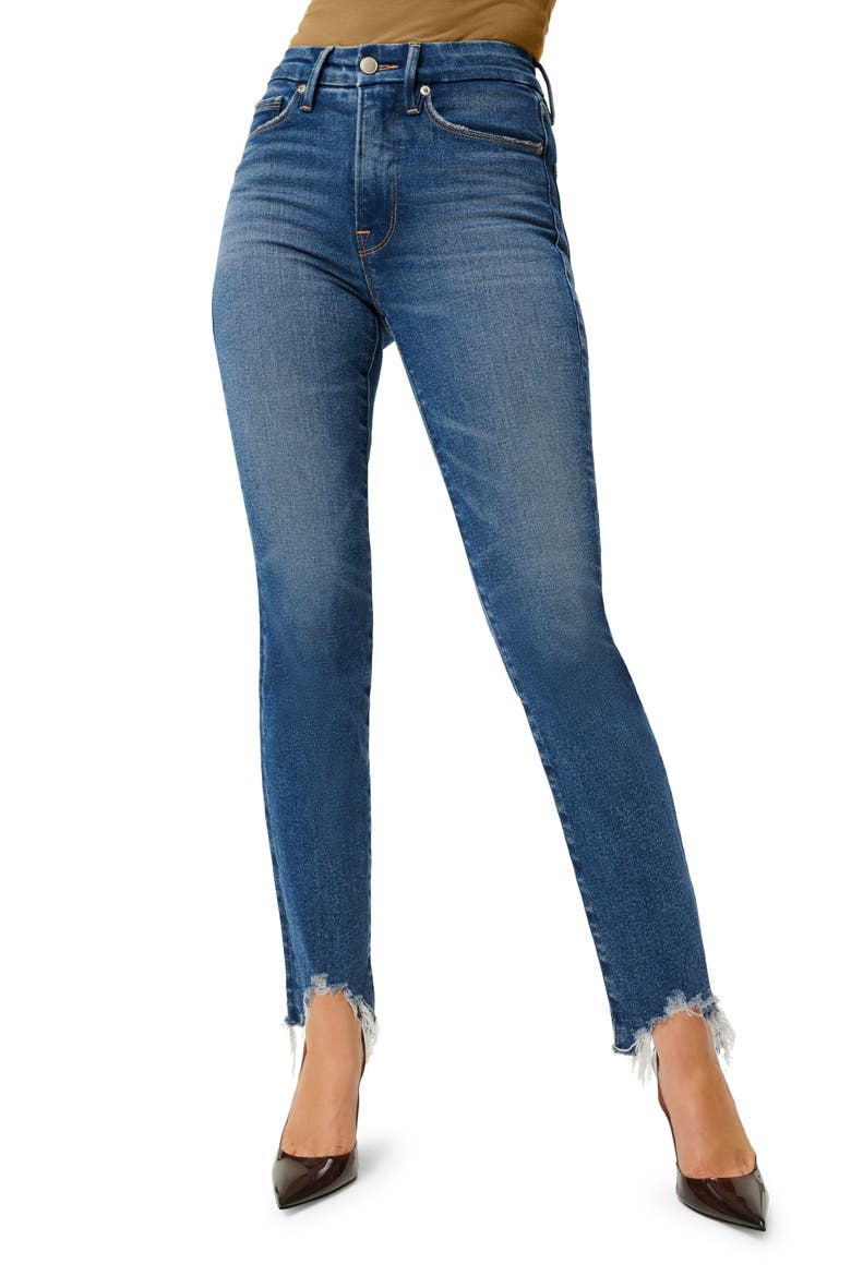 Good Legs High Waist Chew Hem Ankle Cigarette Jeans, Main, color, BLUE842