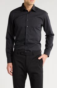 NORDSTROM RACK Trim Fit Solid Cotton Blend Dress Shirt