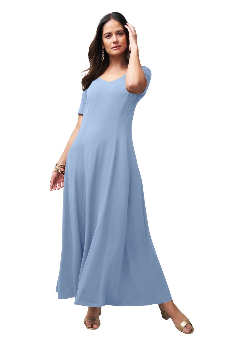 Stretch Knit Sweetheart Maxi Dress, Main, color, AZURE MIST