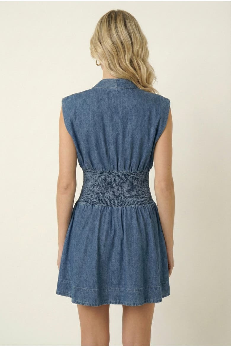 Denim Cap Sleeve Smocked Mini Dress, Alternate, color, Medium Wash Blue