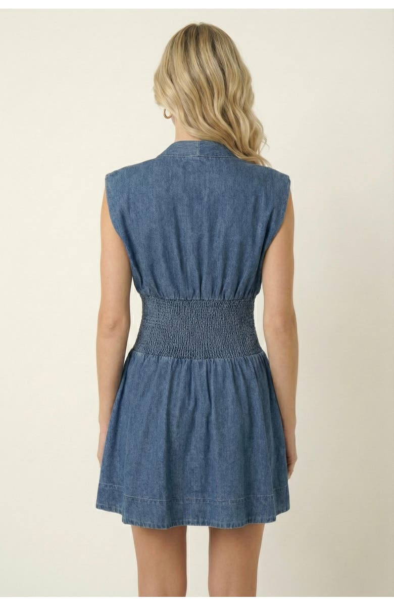 Modenaire Denim Cap Sleeve Smocked Mini Dress, Alternate, color, Medium Wash Blue