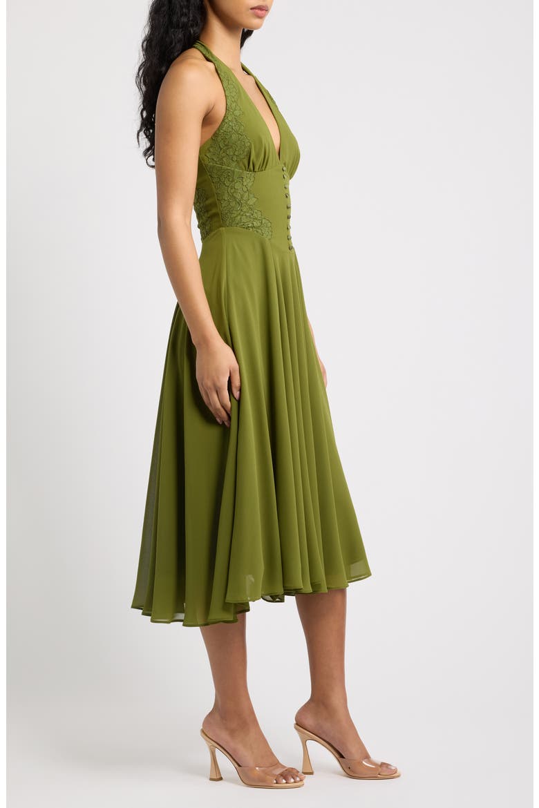 Coco Olive Georgette Lace Fit & Flare Midi Dress, Alternate, color, OLIVE