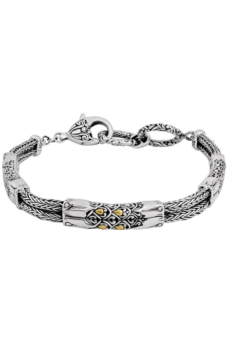Dragon Skin Chain Bracelet in Sterling Silver and 18K Gold Accents, Size Medium to Large, Main, color, Silver