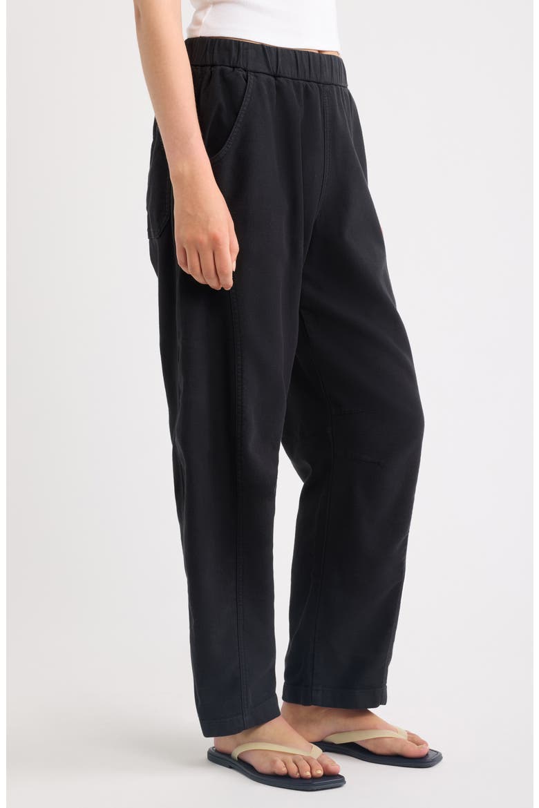 Pull-On Barrel Leg Twill Pants, Alternate, color, BLACK