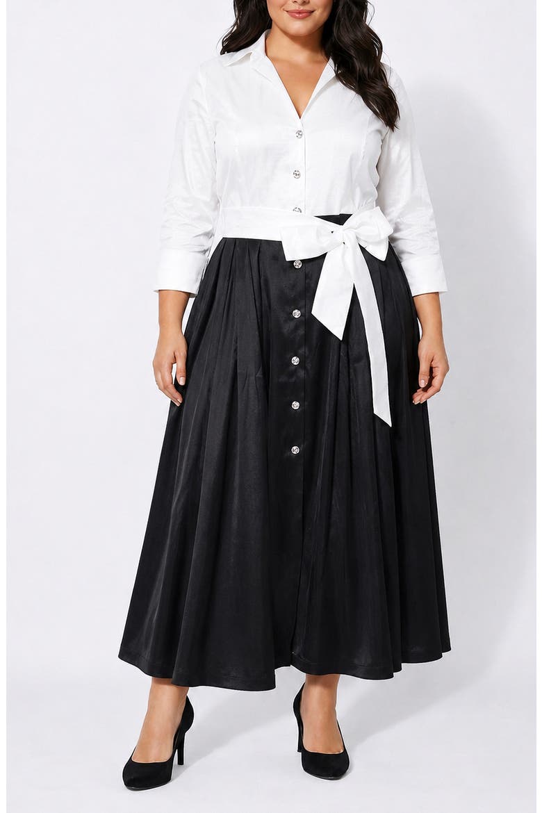 Stretch Taffeta Collar Midi Dress, Main, color, BLACK/ WHITE